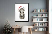 Plakat Świąteczny dla Dzieci – Kotek w Czapce Mikołaja | Bajkowa Dekoracja Ścienna do Pokoju dziecka 82322 - miniaturka 2