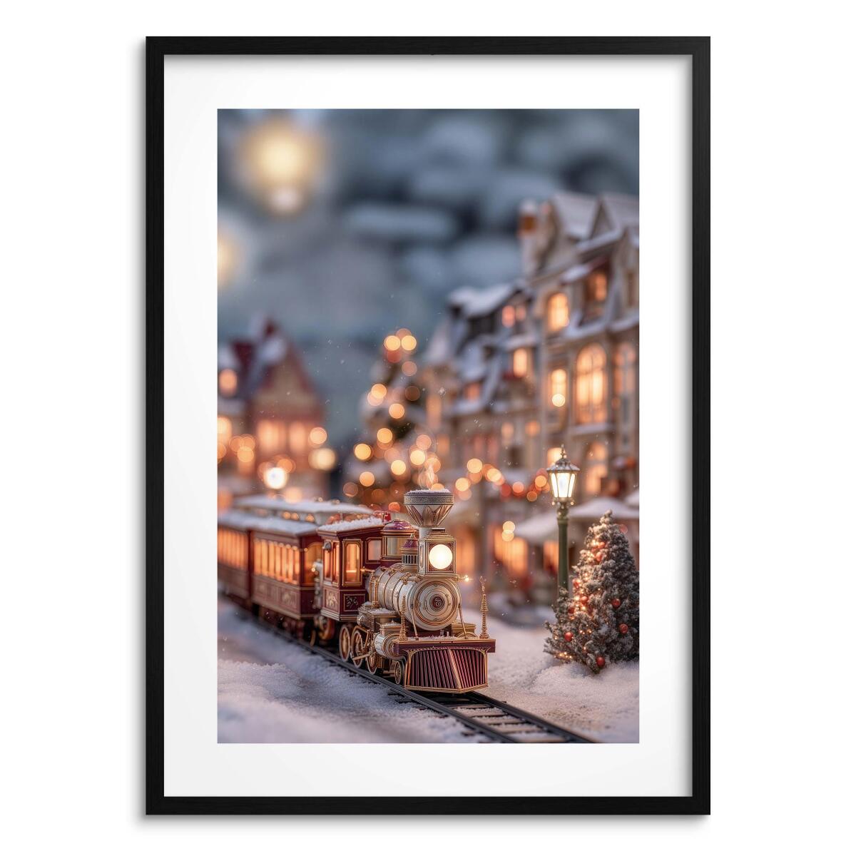 Bożonarodzeniowa dekoracja na ścianę- Zimowe miasteczko, kolejka | Świąteczny Plakat do salonu 82317 - zdjęcie 5