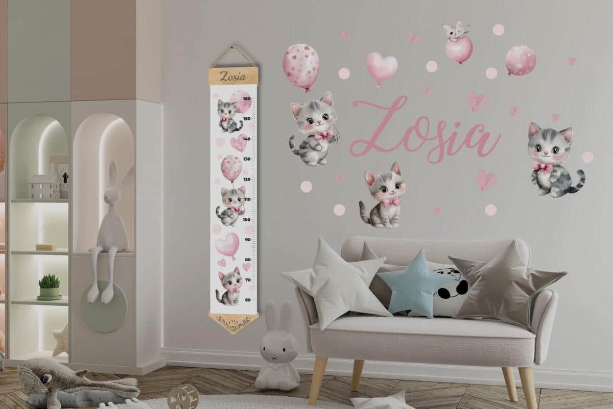 Miarka wzrostu z imieniem dziecka  | Dekoracyjna miarka na ścianę do pokoju dziewczynki- Kotki 64409 - zdjęcie 5