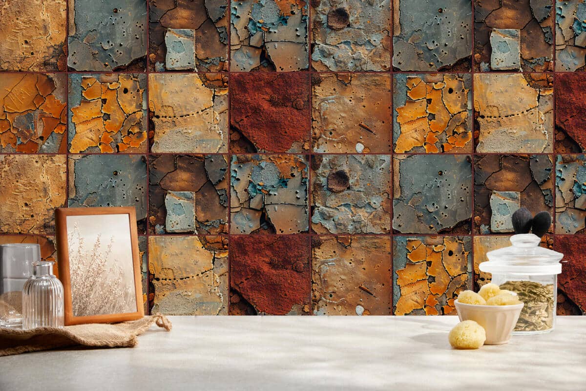 Industrialne Naklejki na Płytki – Imitacja Rdzy i Betonu | Postarzany Loftowy Wzór | Dekoracja do Kuchni i Łazienki 82315 - zdjęcie 4