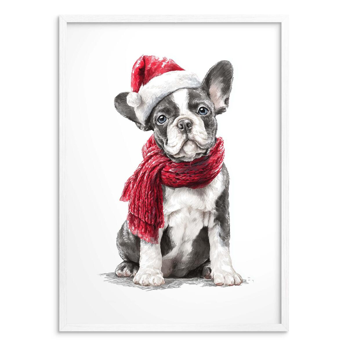 Uroczy Plakat Świąteczny z Buldogiem Francuskim | Pies w Czapce Mikołaja i Czerwonym Szaliku | Dekoracja Bożonarodzeniowa 82319 - zdjęcie 8