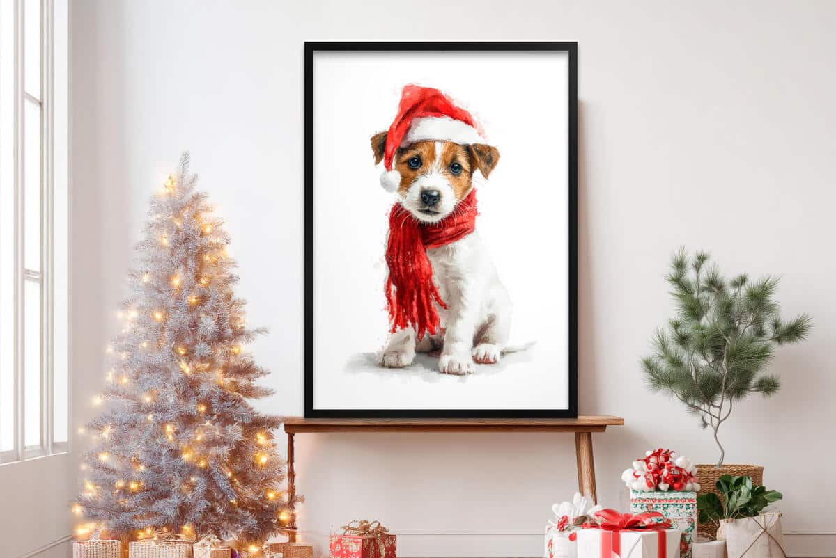 Dekoracja Ścienna na Święta – Pies w Czapce Mikołaja | Świąteczny plakat do pokoju dziecka 82321 - zdjęcie 3
