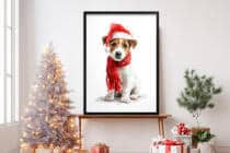 Dekoracja Ścienna na Święta – Pies w Czapce Mikołaja | Świąteczny plakat do pokoju dziecka 82321 - miniaturka 3