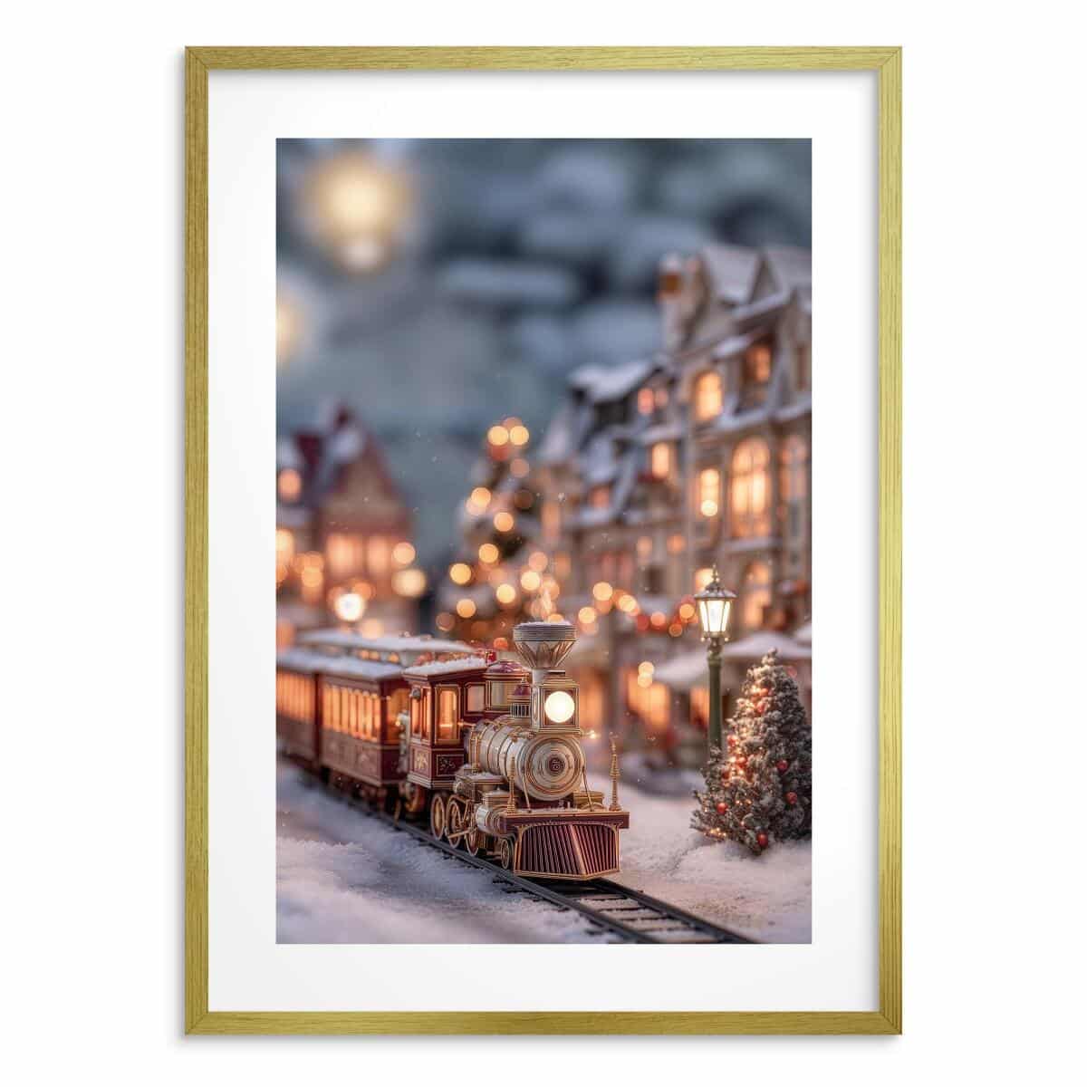 Bożonarodzeniowa dekoracja na ścianę- Zimowe miasteczko, kolejka | Świąteczny Plakat do salonu 82317 - zdjęcie 1