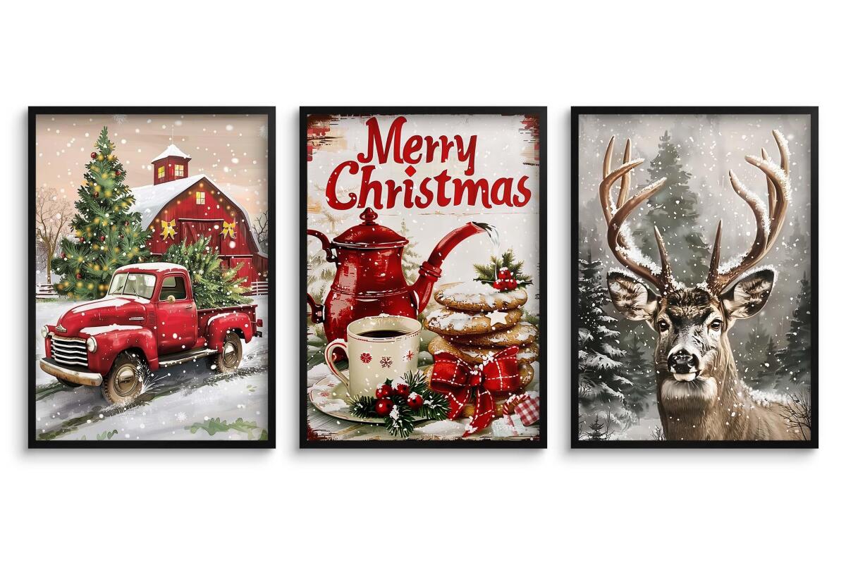 Plakaty Świąteczne Vintage- Merry Christmas | Zimowy krajobraz na ścianę- dekoracje bożonarodzeniowe KP403 - zdjęcie 8