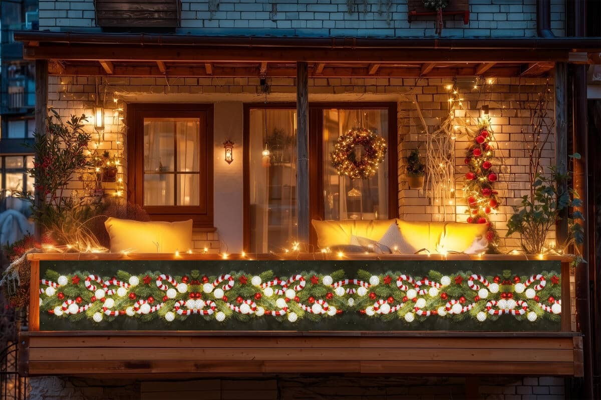 Dekoracyjna Osłona na poręcz, barierki, balustradę- świąteczny baner | Dekoracje bożonarodzeniowe na balkon, taras 67304 - zdjęcie 1