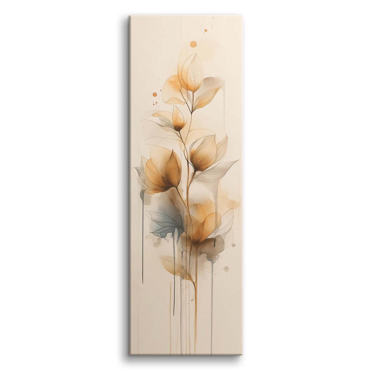 Minimalistyczny obraz na płótnie – akwarelowe kwiaty i liście w beżach | Elegancka dekoracja ścienna do salonu, sypialni 94027 - zdjęcie 1