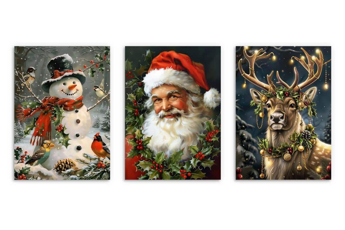 Świąteczne Obrazy na ścianę – Mikołaj, Bałwan, Renifer | Bożonarodzeniowe Plakaty | Zimowa Dekoracja Ścienna do Domu KP401 - zdjęcie 9