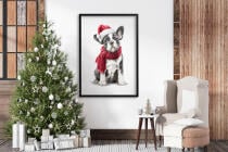 Uroczy Plakat Świąteczny z Buldogiem Francuskim | Pies w Czapce Mikołaja i Czerwonym Szaliku | Dekoracja Bożonarodzeniowa 82319 - miniaturka 6