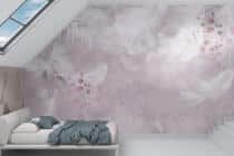 Pióra i Liście Eukaliptusa- Delikatna Pastelowa Fototapeta w stylu akwareli 82254 - miniaturka 1