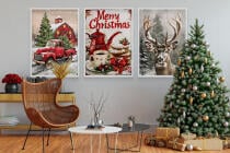 Plakaty Świąteczne Vintage- Merry Christmas | Zimowy krajobraz na ścianę- dekoracje bożonarodzeniowe KP403 - miniaturka 5