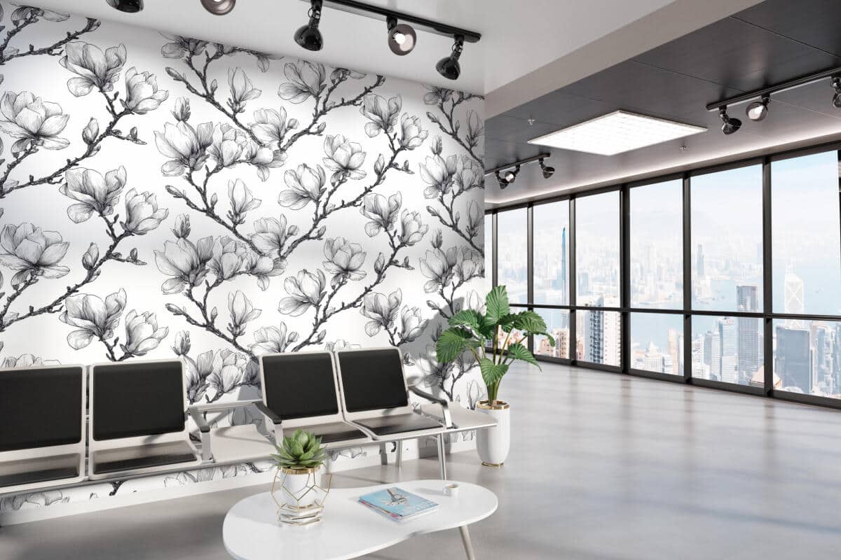 Dekoracyjna Fototapeta biurowa- Magnolia Artystyczny Szkic | Elegancka Dekoracja do poczekalni, recepcji 82326 - zdjęcie 2