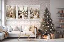 Zestaw Plakatów Świątecznych z Mikołajem i Zimowym Pejzażem | Dekoracja na Święta Bożego Narodzenia do Salonu KP402 - miniaturka 3