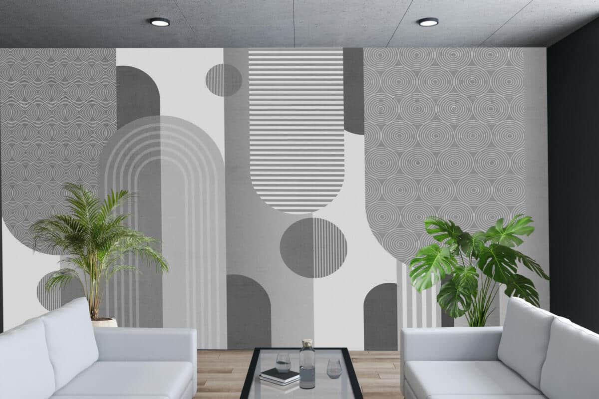 Fototapeta geometryczna – Nowoczesna Abstrakcja w Szarościach | Stylowa dekoracja do biura, gabinetu, poczekalni 82330 - zdjęcie 3