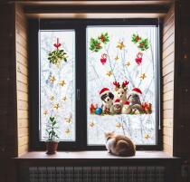 Świąteczne Naklejki na Okno – Zwierzęta w Czapkach Mikołaja | Dekoracja Bożonarodzeniowa na szybę 82334 - miniaturka 1