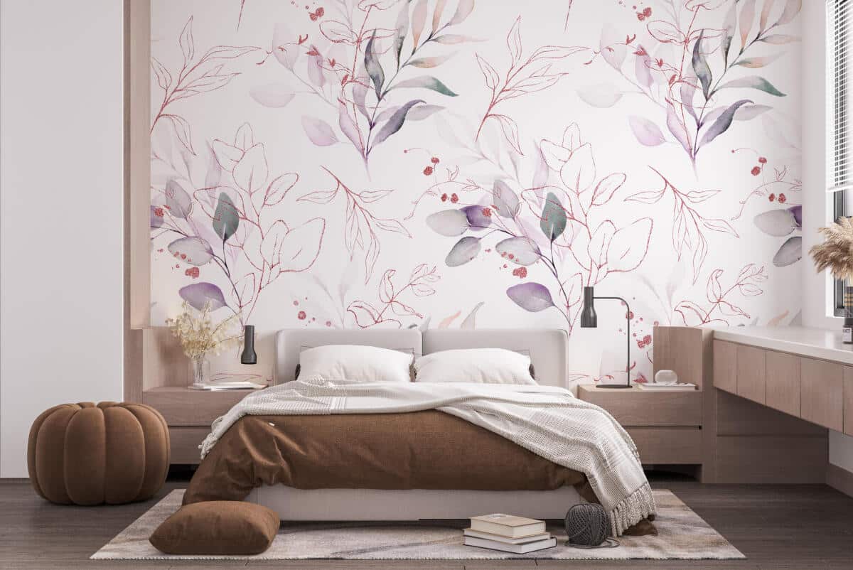 Fototapeta Pastelowe Liście Akwarela | Delikatny Motyw Roślinny | Subtelna Dekoracja Ścienna w różu 82252 - zdjęcie 1