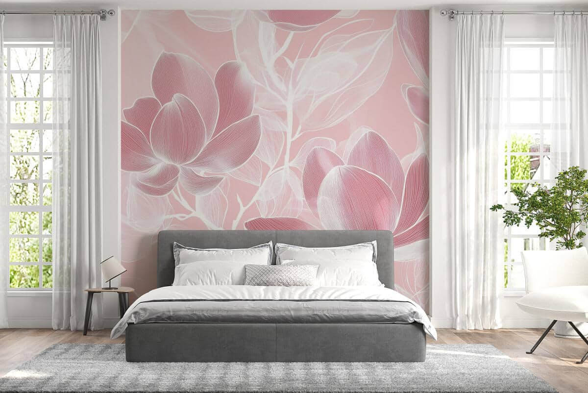 Fototapeta Magnolie w Pudrowym Różu | Kwiatowa Tapeta do wnętrz Shabby chic 82253