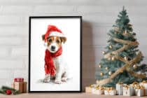 Dekoracja Ścienna na Święta – Pies w Czapce Mikołaja | Świąteczny plakat do pokoju dziecka 82321 - miniaturka 4