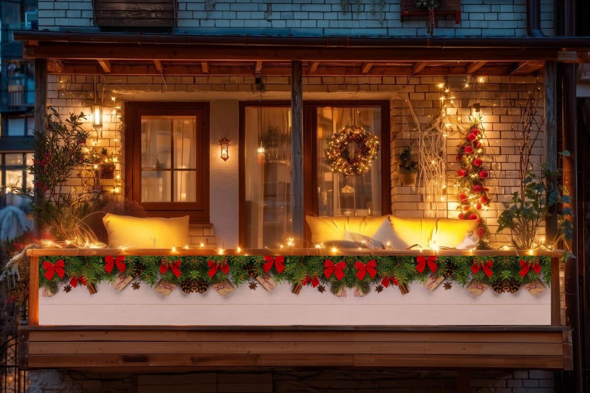 Świąteczna Ozdoba na Taras, Balkon- Baner z girlandą na balustradę 67302 - zdjęcie 2