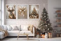 Plakaty Świąteczne Glamour – Renifer, Złota Kokarda, Choinka z Prezentami | Eleganckie Obrazy Zimowe KP400 - miniaturka 4