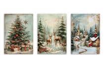 Zestaw Plakatów Bożonarodzeniowych- Choinka, Jelenie, Zimowa Wioska | Świąteczne Obrazy w klimacie Retro KP399 - miniaturka 9