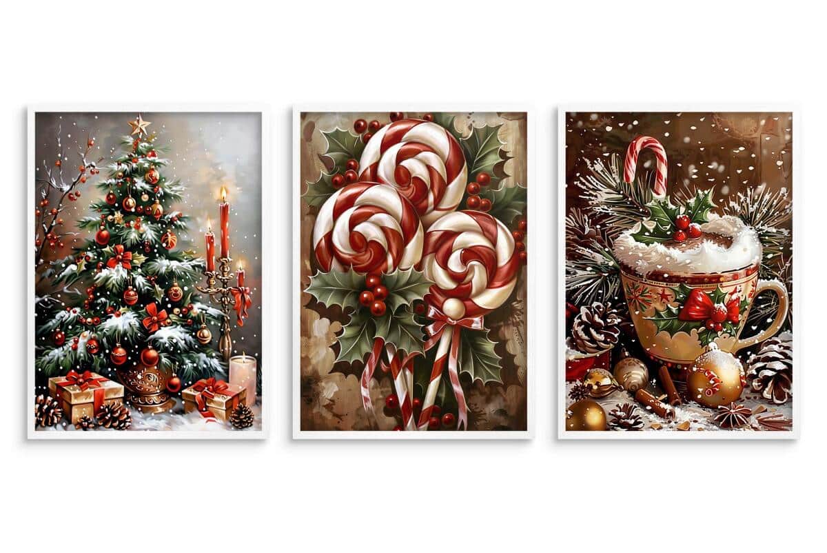 Plakaty Świąteczne- Choinka z Prezentami, Lizaki, Kubek Kakao |  Klimatyczne Dekoracje Bożonarodzeniowe KP398 - zdjęcie 6