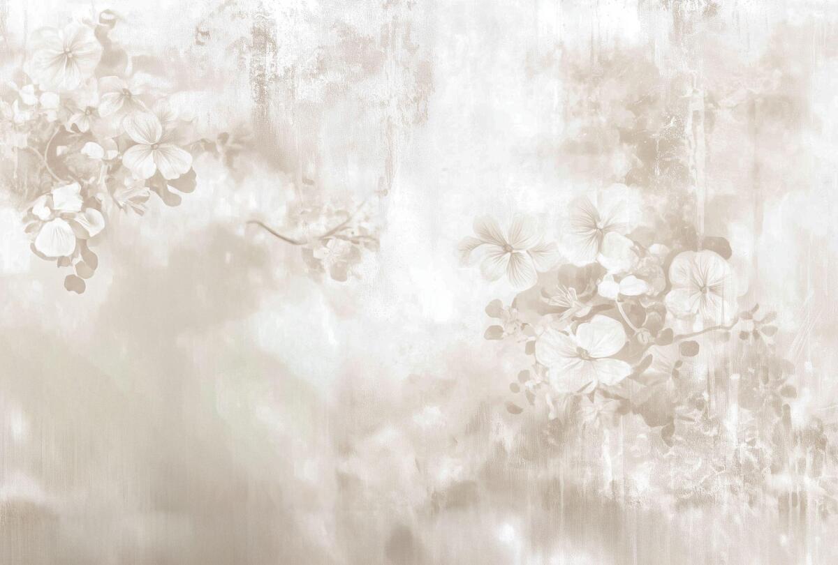 Fototapeta Beżowa Akwarela – Kwiaty i Gałązki | Neutralna Tapeta do Salonu i Sypialni | Romantyczna Dekoracja boho, vintage 83215 - zdjęcie 4