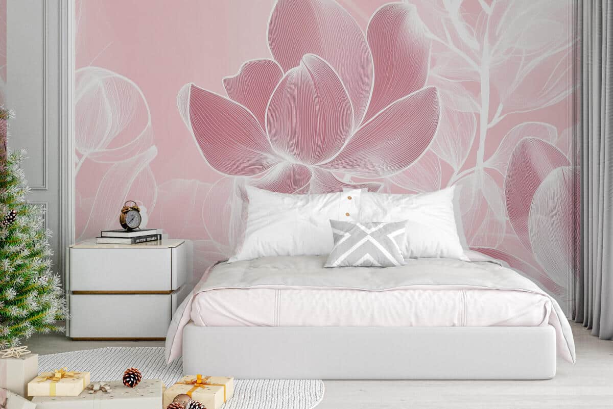 Fototapeta Magnolie w Pudrowym Różu | Kwiatowa Tapeta do wnętrz Shabby chic 82253 - zdjęcie 3