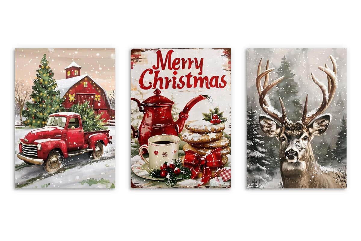 Plakaty Świąteczne Vintage- Merry Christmas | Zimowy krajobraz na ścianę- dekoracje bożonarodzeniowe KP403 - zdjęcie 9