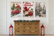 Plakaty Świąteczne Vintage- Merry Christmas | Zimowy krajobraz na ścianę- dekoracje bożonarodzeniowe KP403 - miniaturka 2