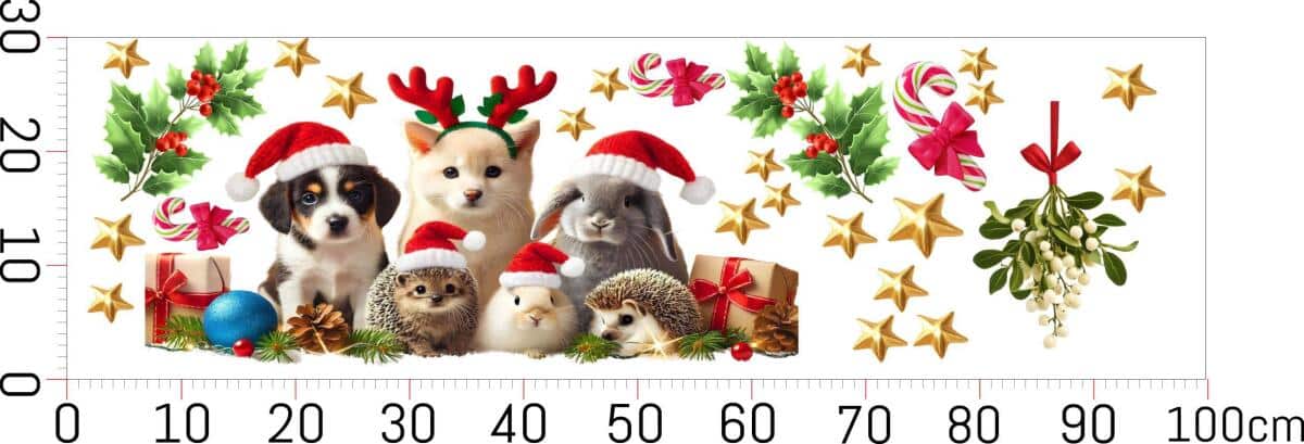 Świąteczne Naklejki na Okno – Zwierzęta w Czapkach Mikołaja | Dekoracja Bożonarodzeniowa na szybę 82334 - zdjęcie 5