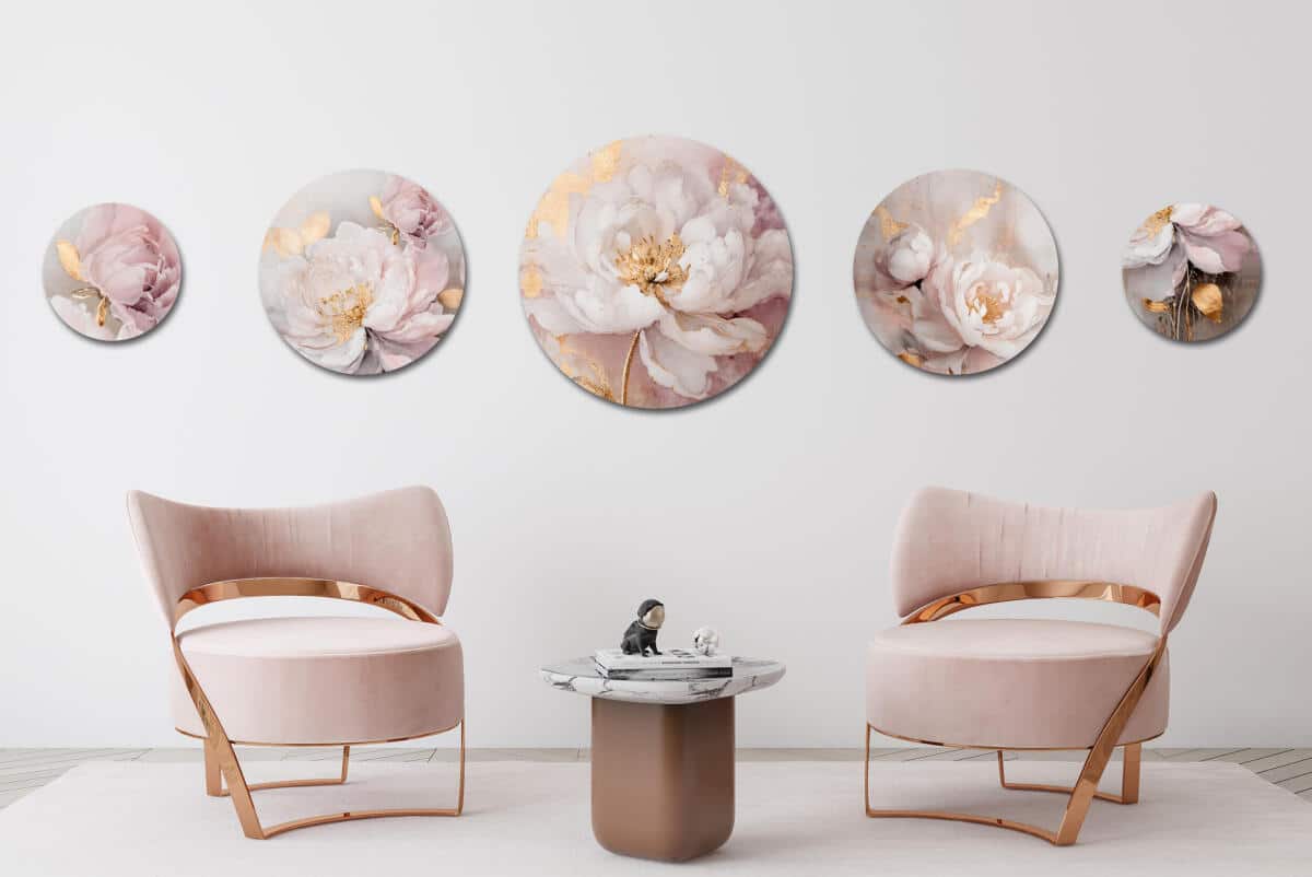 Okrągłe obrazy na ścianę- Kwiaty Glamour w różu i złocie 68224 - zdjęcie 7