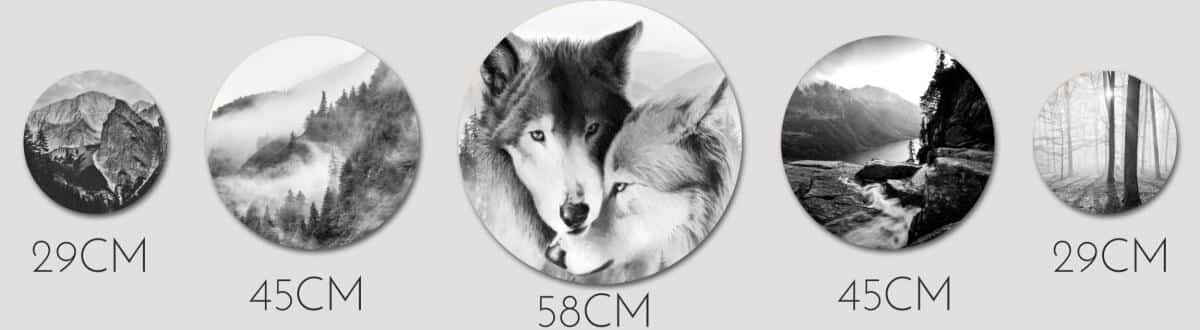 Nowoczesne Obrazy Koła – Wilki, Góry i Las we Mgle | Czarno-Biała Dekoracja w Stylu Skandynawskim 68228 - zdjęcie 2