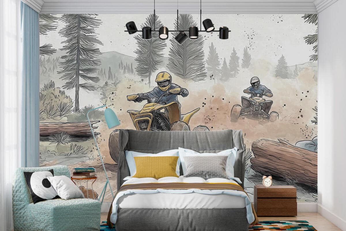Fototapeta z quadami- wyścig w lesie | Dekoracja ścienna do pokoju chłopca, fana off-roadu, motoryzacji 64199 - zdjęcie 4