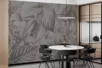 Dekoracyjna fototapeta do salonu i biura– subtelne liście w szarości i beżu 64254 - miniaturka 1