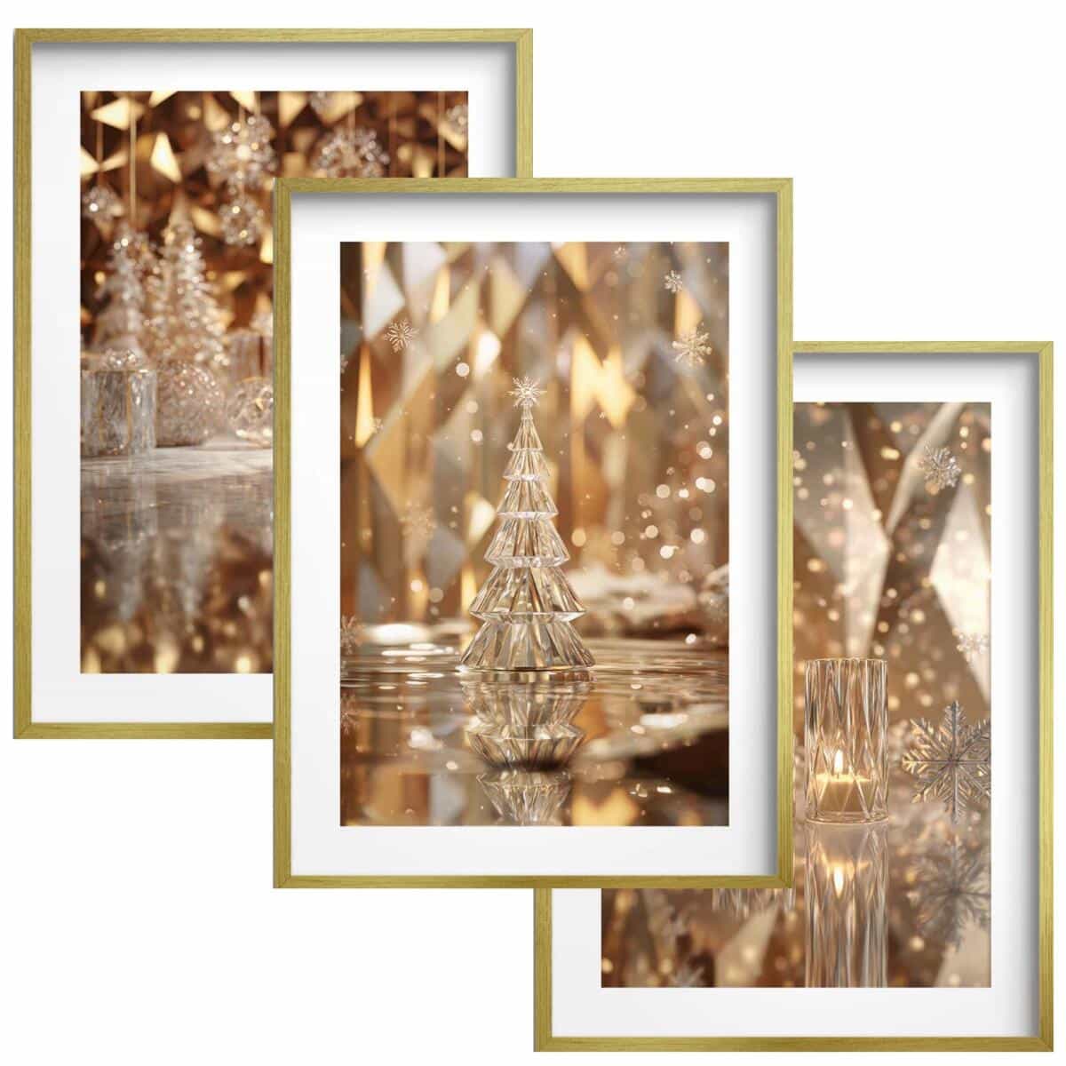 Eleganckie Plakaty Świąteczne- Tryptyk w Złotym Stylu Glamour 82336