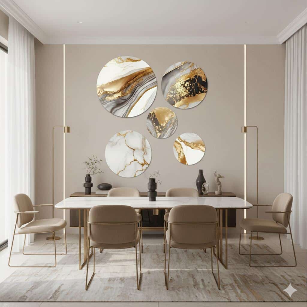 Okrągłe Obrazy- Marmur i Złoto | Modne Panele dekoracyjne- Koła na ścianę 68236 - zdjęcie 4