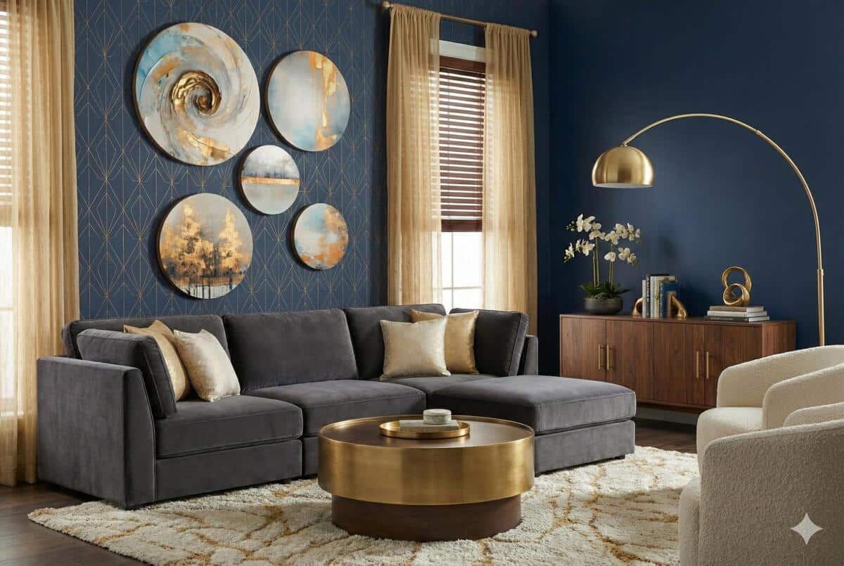 Abstrakcyjne Okrągłe Obrazy na ścianę- Abstrakcyjna Kompozycja w Odcieniach Złota 68233 - zdjęcie 6