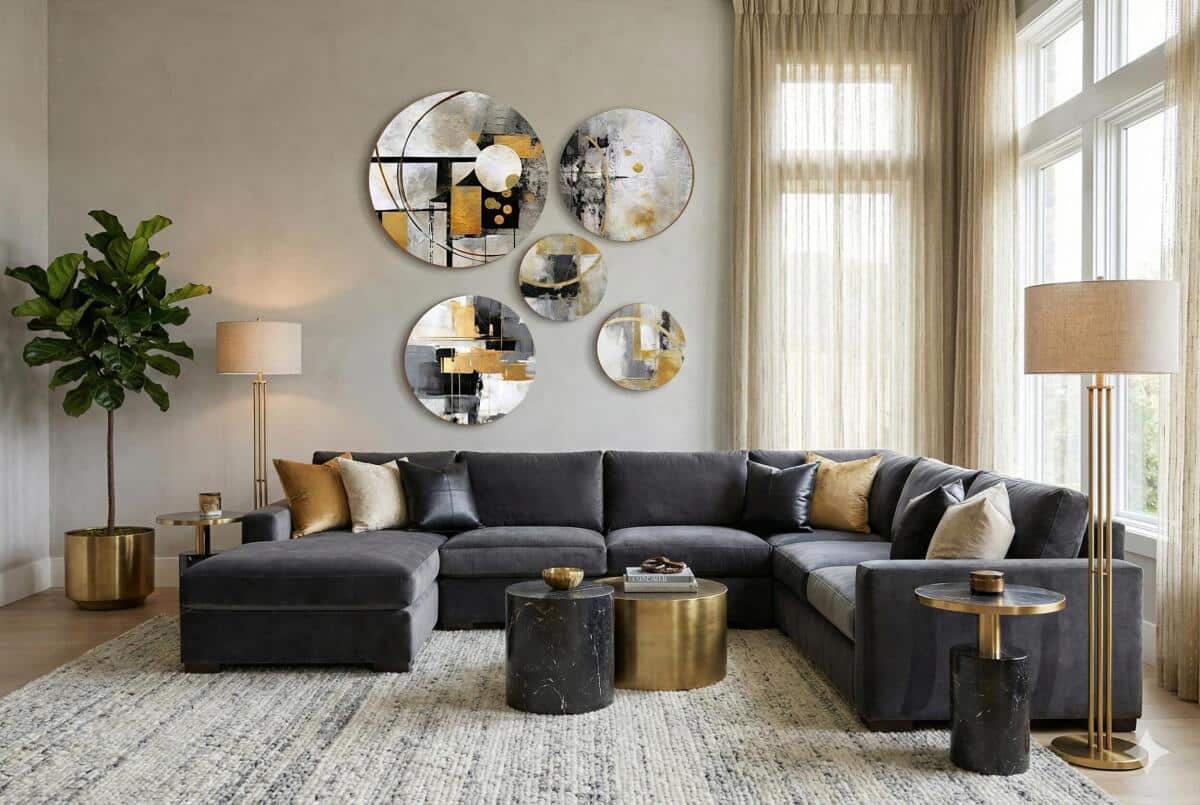 Zestaw Okrągłych Obrazów – Abstrakcyjne Geometryczne Wzory | Nowoczesna Dekoracja Ścienna 68234 - zdjęcie 5