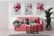 Artystyczne Plakaty- Kobieca Twarz wśród różowych kwiatów | Line Art i Akwarela 82340 - miniaturka 6