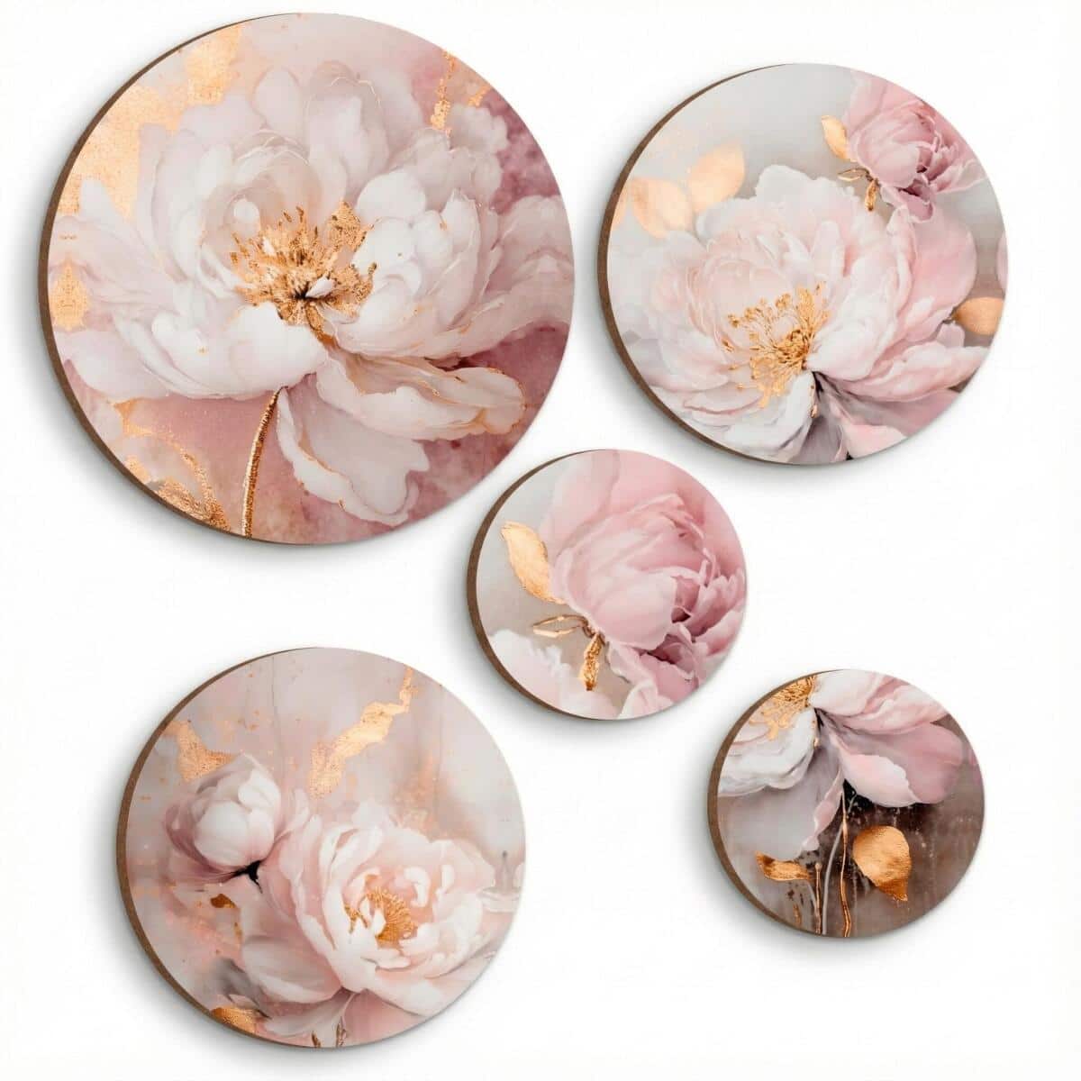 Okrągłe obrazy na ścianę- Kwiaty Glamour w różu i złocie 68224 - zdjęcie 1