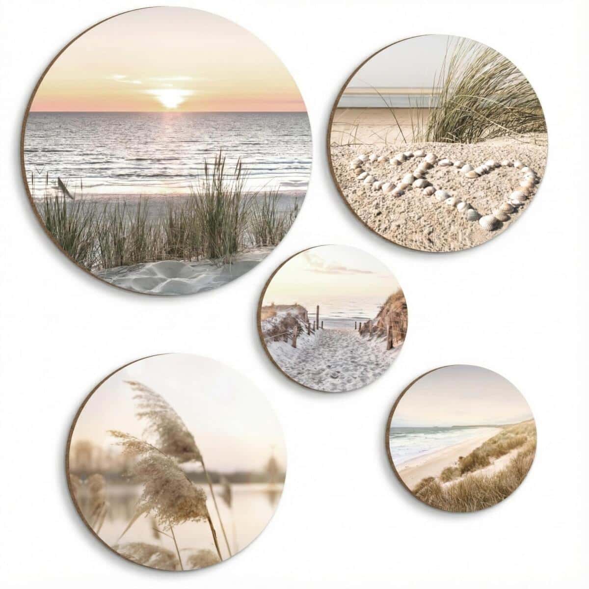 Zestaw dekoracyjnych Paneli- Okrągłe Obrazy z morskim pejzażem 68229