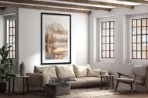 Plakat Góry i Jezioro- Zamglony Krajobraz w beżu i brązie 70x100cm 61771 - miniaturka 2