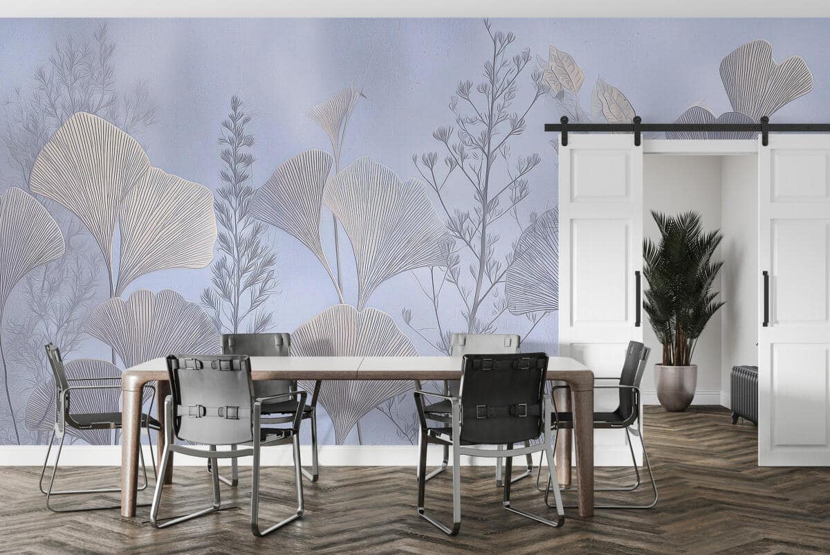 Elegancka Fototapeta Roślinna- Fioletowe liście ginkgo | Subtelna dekoracja w stylu Japandi 64265 - zdjęcie 2