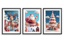 Kolorowe Plakaty Świąteczne dla dzieci– Wesoły Mikołaj, Uroczy Renifer, Świąteczna Choinka 82337 - miniaturka 7