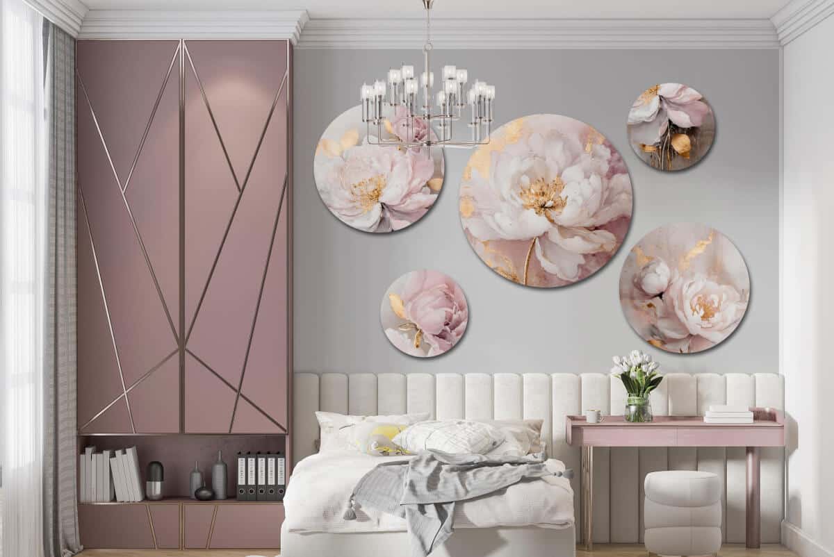 Okrągłe obrazy na ścianę- Kwiaty Glamour w różu i złocie 68224 - zdjęcie 4