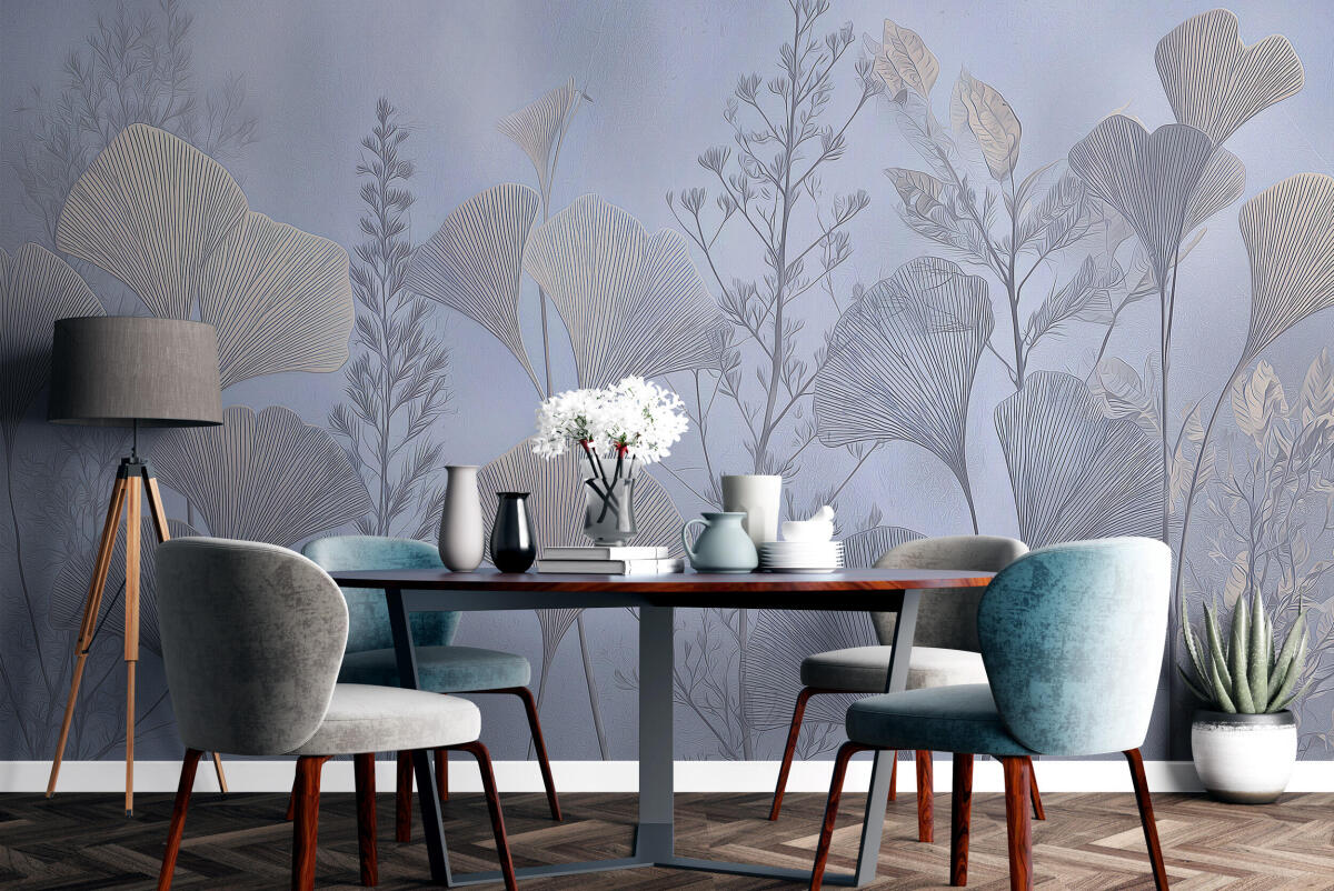 Elegancka Fototapeta Roślinna- Fioletowe liście ginkgo | Subtelna dekoracja w stylu Japandi 64265 - zdjęcie 3