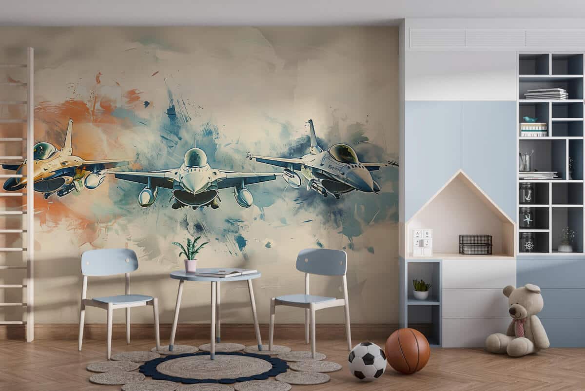 Fototapeta Akwarela – Samoloty Odrzutowe, Myśliwce wojskowe | Dekoracja do pokoju młodzieżowego 64245