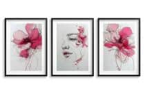 Artystyczne Plakaty- Kobieca Twarz wśród różowych kwiatów | Line Art i Akwarela 82340 - miniaturka 3