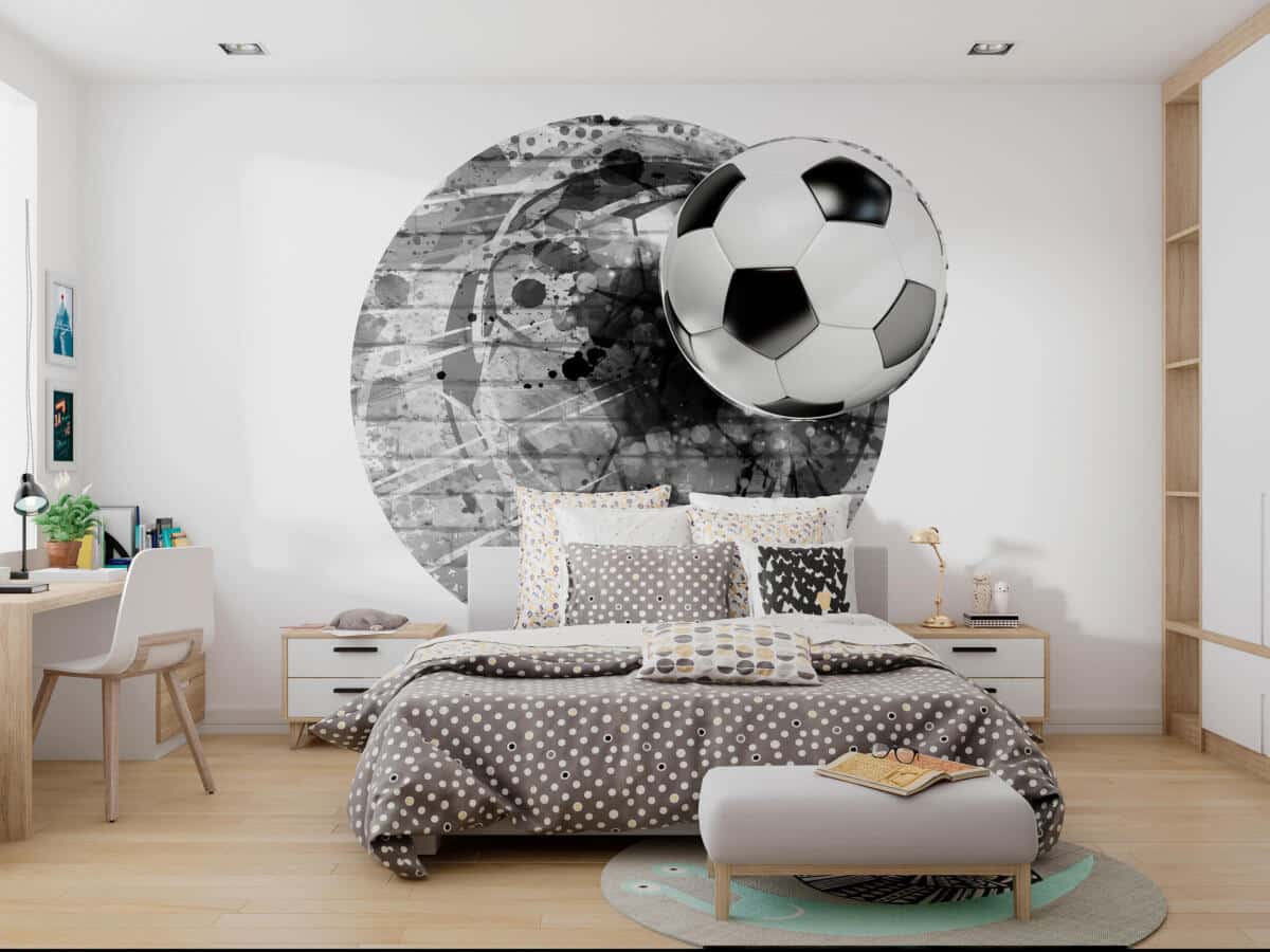 Nowoczesna Fototapeta 3D- Piłka Nożna | Okrągła Tapeta do pokoju chłopca 82342 - zdjęcie 3